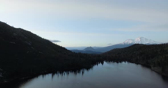 Static aerial view of Castle Lake from above, Shasta-Trinity National Forest