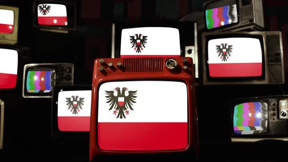 Flag of Lübeck, Germany, on Retro TVs.