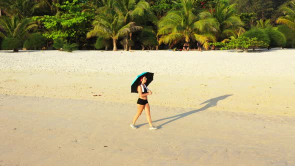 Women best friends on exotic shore beach holiday by clear water and white sandy background of Koh Ph