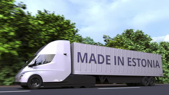 Electric Semitrailer Truck with MADE IN ESTONIA Text on the Side