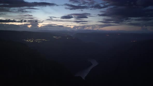 Nightfall over  River Sil Canyon, Spain. Timelapse