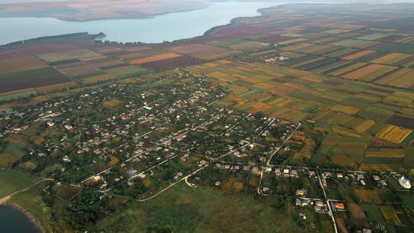 Aerial drone view of the Duruitoarea natural reservation in Moldova. River and fog in the air, hills