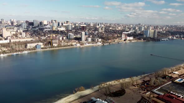 a Large River on the Background of the City is an Aerial View