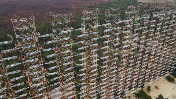 Aerial view of Former remains of Duga radar system in abandoned military base