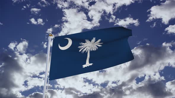 South Carolina Flag With Sky 4k