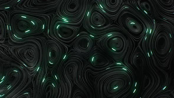 Black Topographic Circular Lines with Running Matrix Code and with Green Neon
