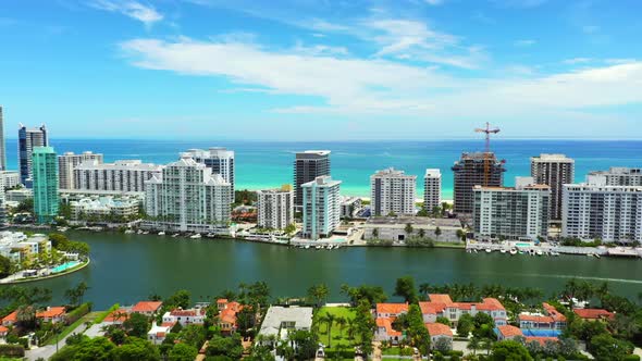 Aerial Pull Out Shot Miami Beach Real Estate 4k