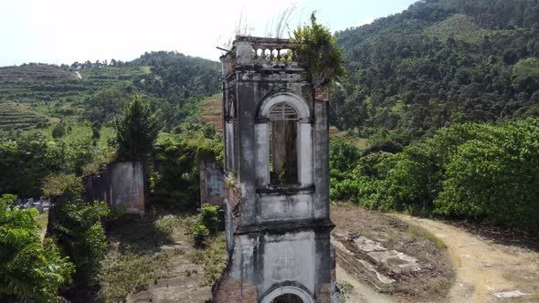 Drone view abandoned architecture church