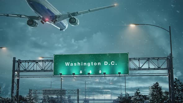 Airplane Landing Washington D.C. in Christmas