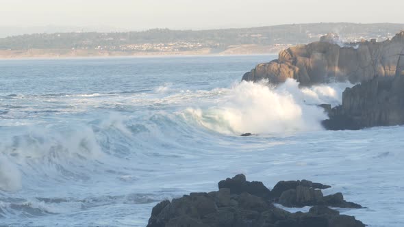 Rocky Craggy Ocean Beach Sea Waves Crashing on Shore Monterey California Coast