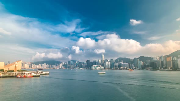 Hong Kong Harbor Panorama Cityscape Timelapse Central District Victoria Harbor Victoria Peak Hong