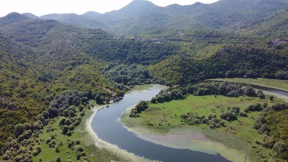 Drone View of the Mountains and the River in Valley