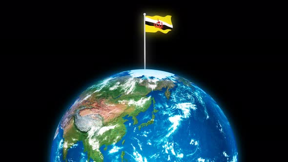 Brunei Flying Flag On The 3d Rotated Planet Earth