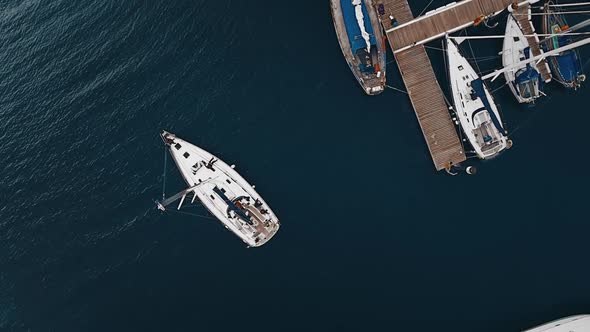 Yacht Sail at Pier Top Down Aerial