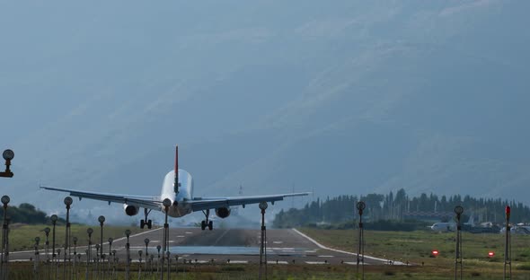 Airplane landing on airport Tivat in Montenegro