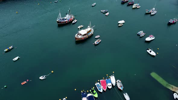 Birds-Eye-View Boats In Mevagissey Harbour Sea Port Aerial View