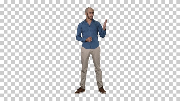 Arabic Young Man in Shirt Talking Presenting Something and Pointing