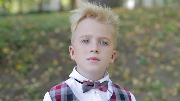 Teen boy of European appearance close up. A boy with blond hair
