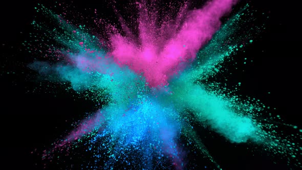 Super Slowmotion Shot of Color Powder Explosion Isolated on Black Background at 1000Fps alt