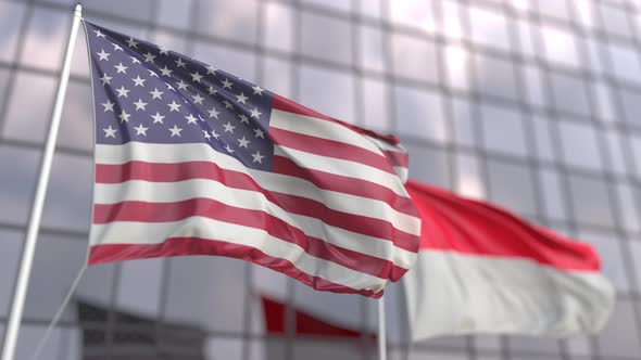 Waving Flags of the United States and Indonesia