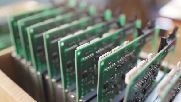 Slider Shot of a Large Green Microcircuit with Components