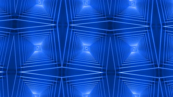 Blue Color Neon Zoom In Tunnel Pattern Background Animation