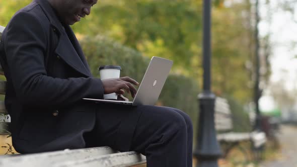 Laptop Communication Internet Outdoors Man Bench