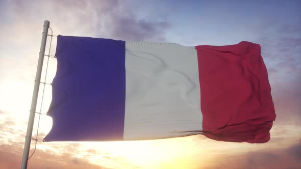 Flag of France Waving in the Wind