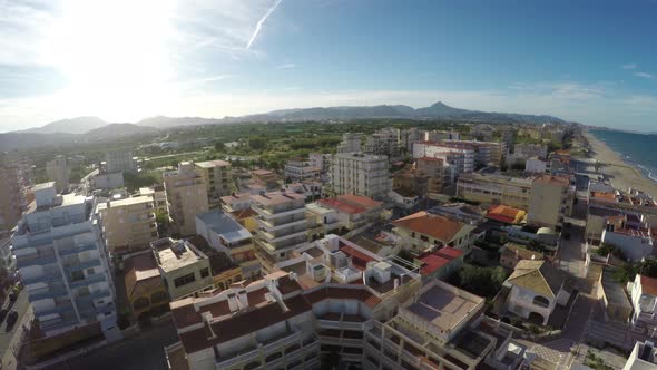 Drone shot of beautiful buildings in Spain from drone