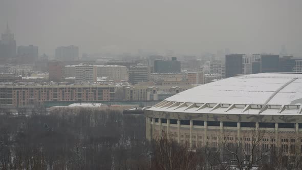 Moscow's Luzhniki Stadium in Winter After Snowfall
