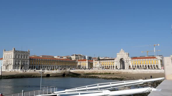 Commerce Plaza, Praça do Comércio in Lisbon Seen From a Pier, Static.