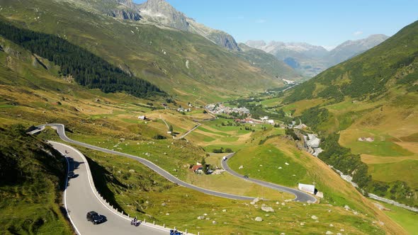 Furka Pass Mountain Road in Switzerland From Above