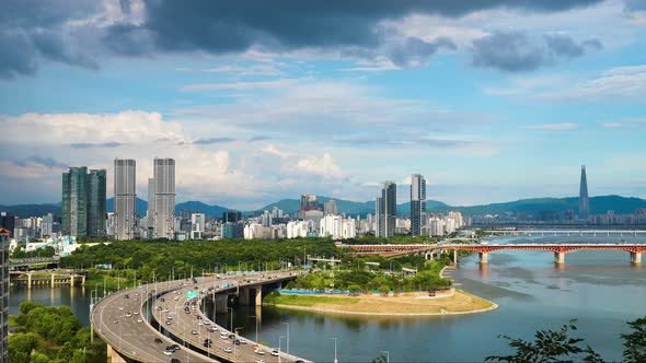 Korea Seoul Seongsu Dong High Rise Building Gangbyeonbuk Ro Road Traffic