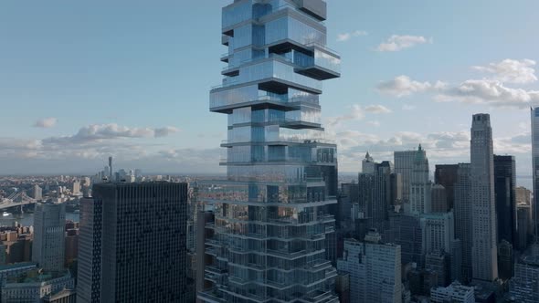 Slide and Pan Shot of Futuristic Modern Designed Tall Office Building