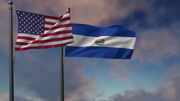 El Salvador Flag Waving Along With The National Flag Of The USA - 2K