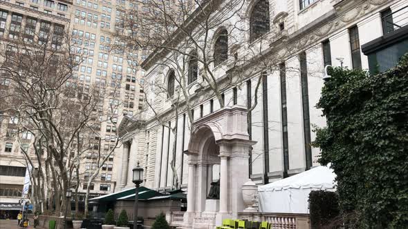 Tilt Down Shot of the New York Public Library in Midtown Manhattan