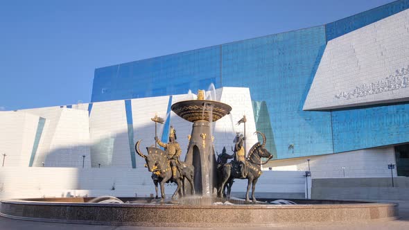 The Fountain Sak Warriors at the National Museum of Republic of Kazakhstan Timelapse Hyperlapse in