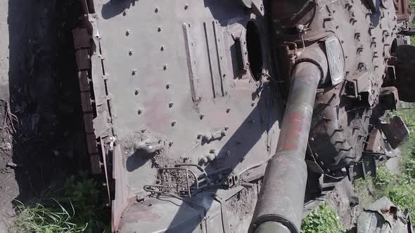 Vertical Video of a Burnt Military Equipment During the War in Ukraine