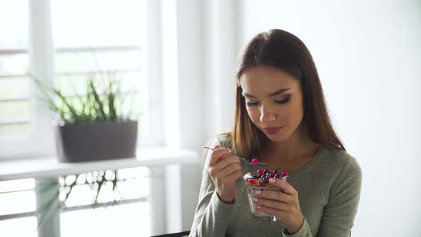 Woman Eating Healthy Dieting Food On Breakfast