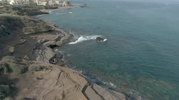 Aerial Shot of a Rocky Volcanic Seashore