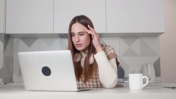 Angry Upset Young Woman User Customer Using Laptop Feel Frustrated Mad About Computer Problem