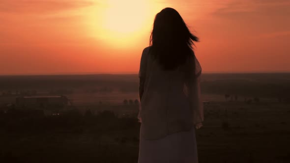 Brunette Traveller at Countryside Summer Time