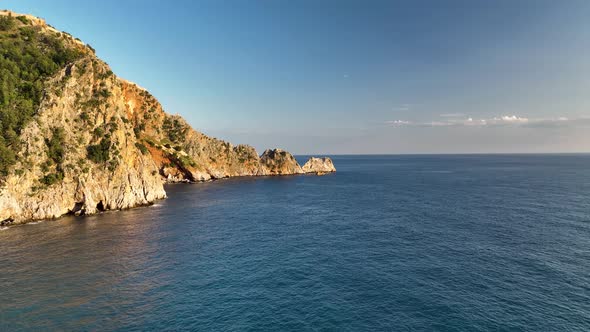 Castle Alanya Kalesi Aerial View 4 K of Mountain and City Turkey