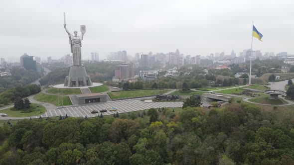 Kyiv, Ukraine Aerial View in Autumn : Motherland Monument. Kiev