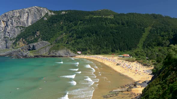 Beautiful White Sand Beach Playa De Laga. North Coast of Spain, Basque Country