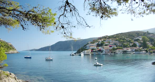 Greece Cephalonia Island Assos Village with Sea Bay on Summer Vacation