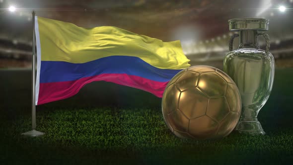 Colombia Flag With Football And Cup Background Loop