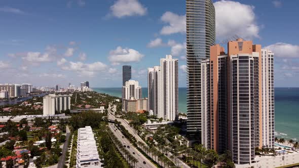 Aerial Rising Establishing Shot Sunny Isles Beach Fl Facing North From 185th Street