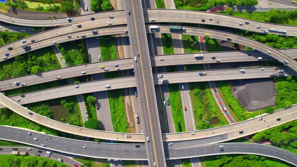 4K : Aerial view shot of fast moving Highway road