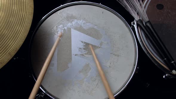 the Drummer Plays with Sticks on a Snare Drum Home Lesson Training